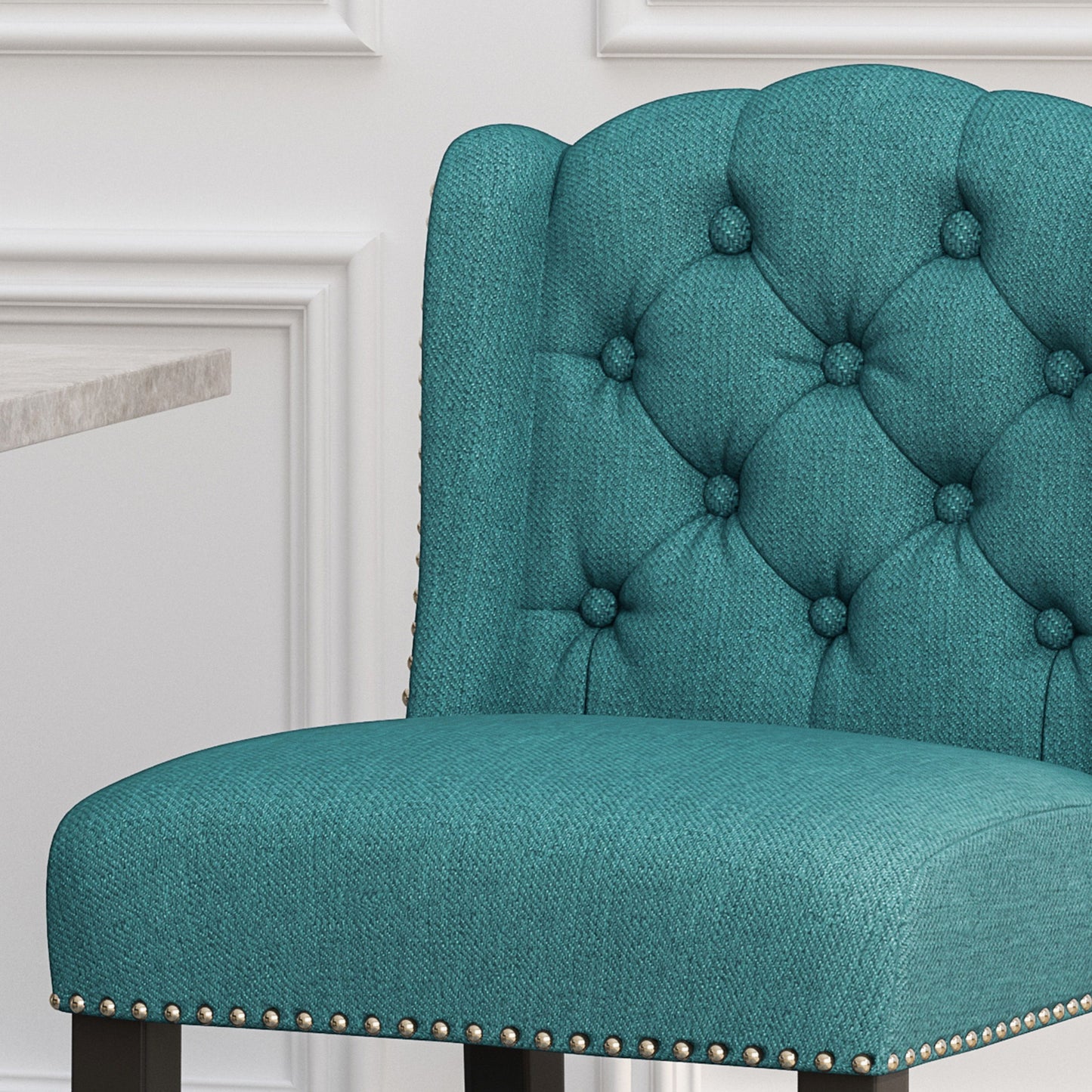 Solara - Fabric Tufted Counter Stool With Nailhead Accents (Set of 2) - Teal