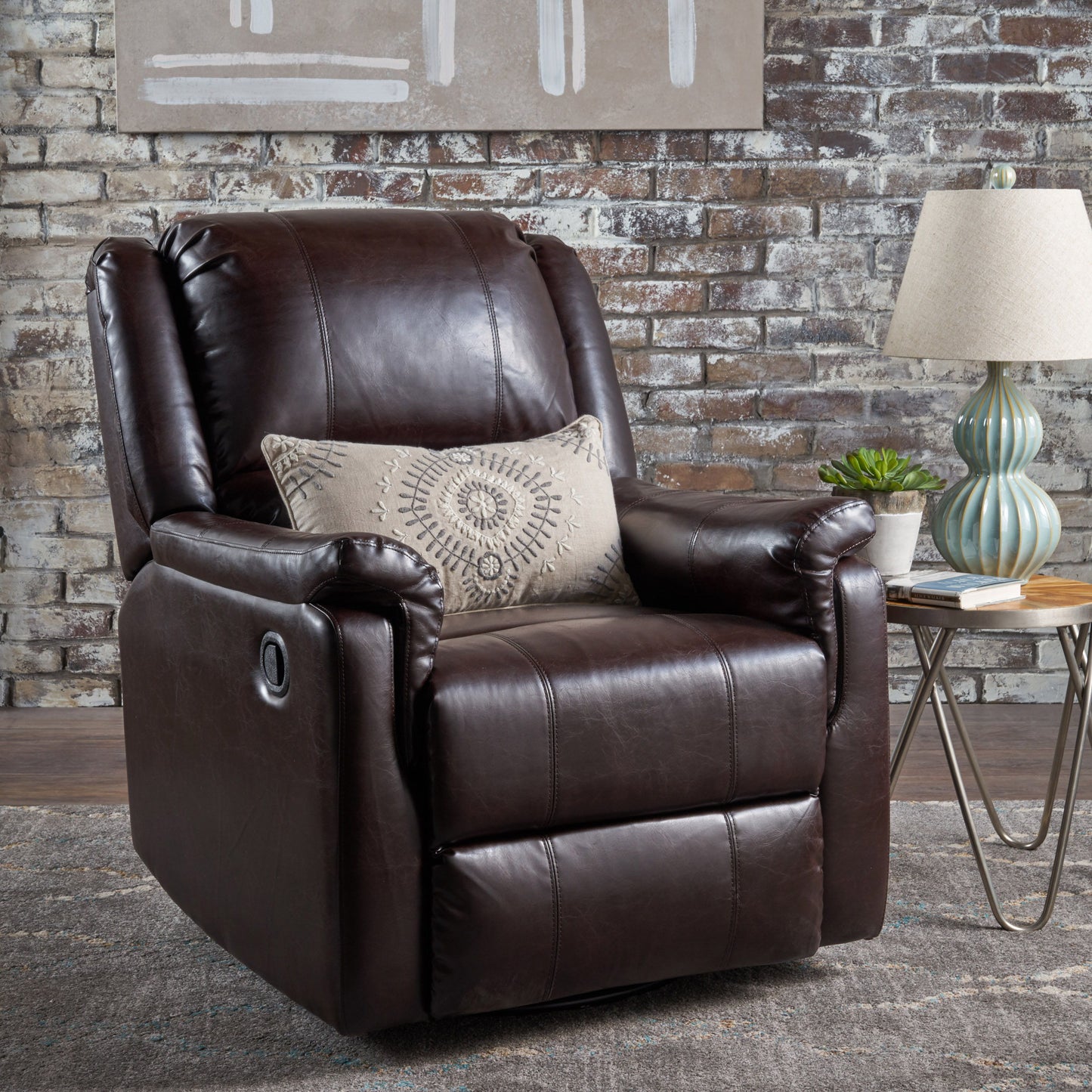 Glider Recliner With Swivel, Manual Reclining Chair - Brown