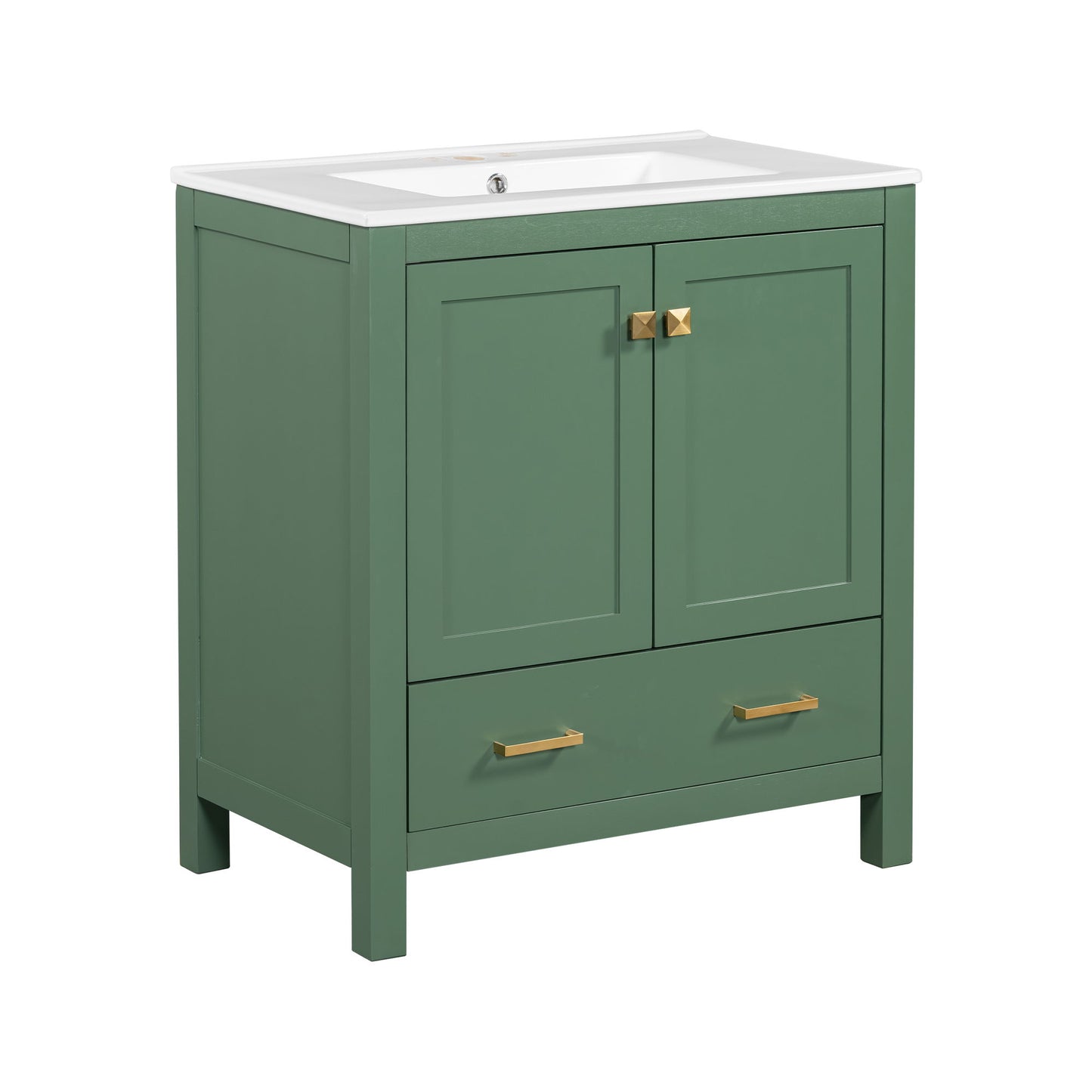 Bathroom Vanity With Single Sink, Combination Under Counter Sink, Bathroom Storage Cabinet With 2 Doors And A Drawer, Soft Closure, Multifunctional Storage - Green