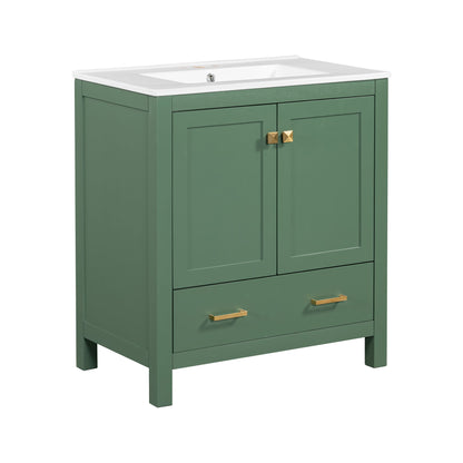 Bathroom Vanity With Single Sink, Combination Under Counter Sink, Bathroom Storage Cabinet With 2 Doors And A Drawer, Soft Closure, Multifunctional Storage - Green