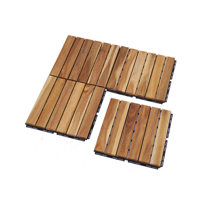 10 Piece Interlocking Deck Tiles Striped Pattern, Square Acacia Hardwood Outdoor Flooring For Patio, Bancony, Pool Side - Yellow