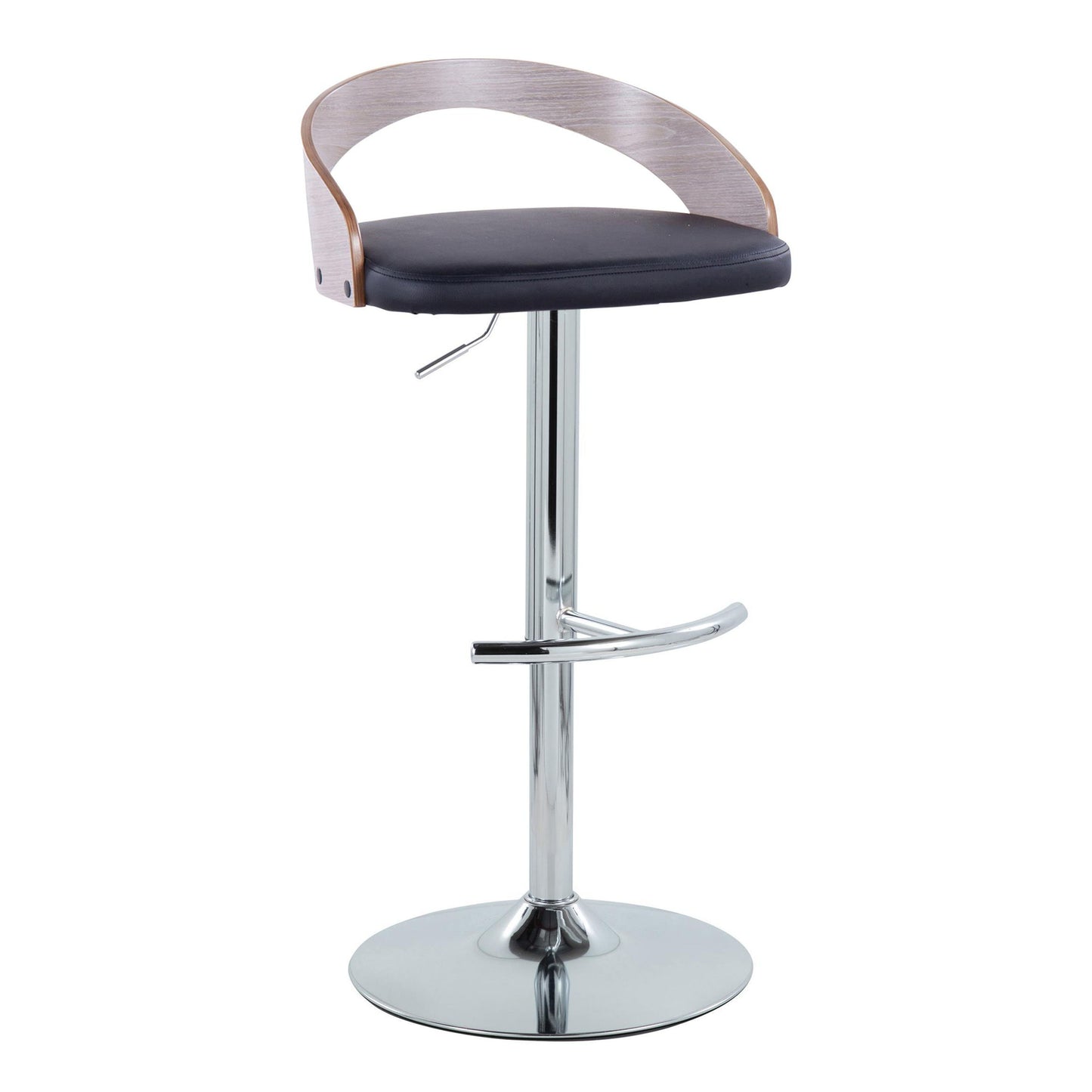 Grotto - Contemporary Adjustable Barstool With Swivel With Rounded T Footrest (Set of 2) - Chrome / Light Gray / Black