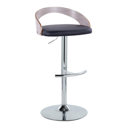 Grotto - Contemporary Adjustable Barstool With Swivel With Rounded T Footrest (Set of 2) - Chrome / Light Gray / Black