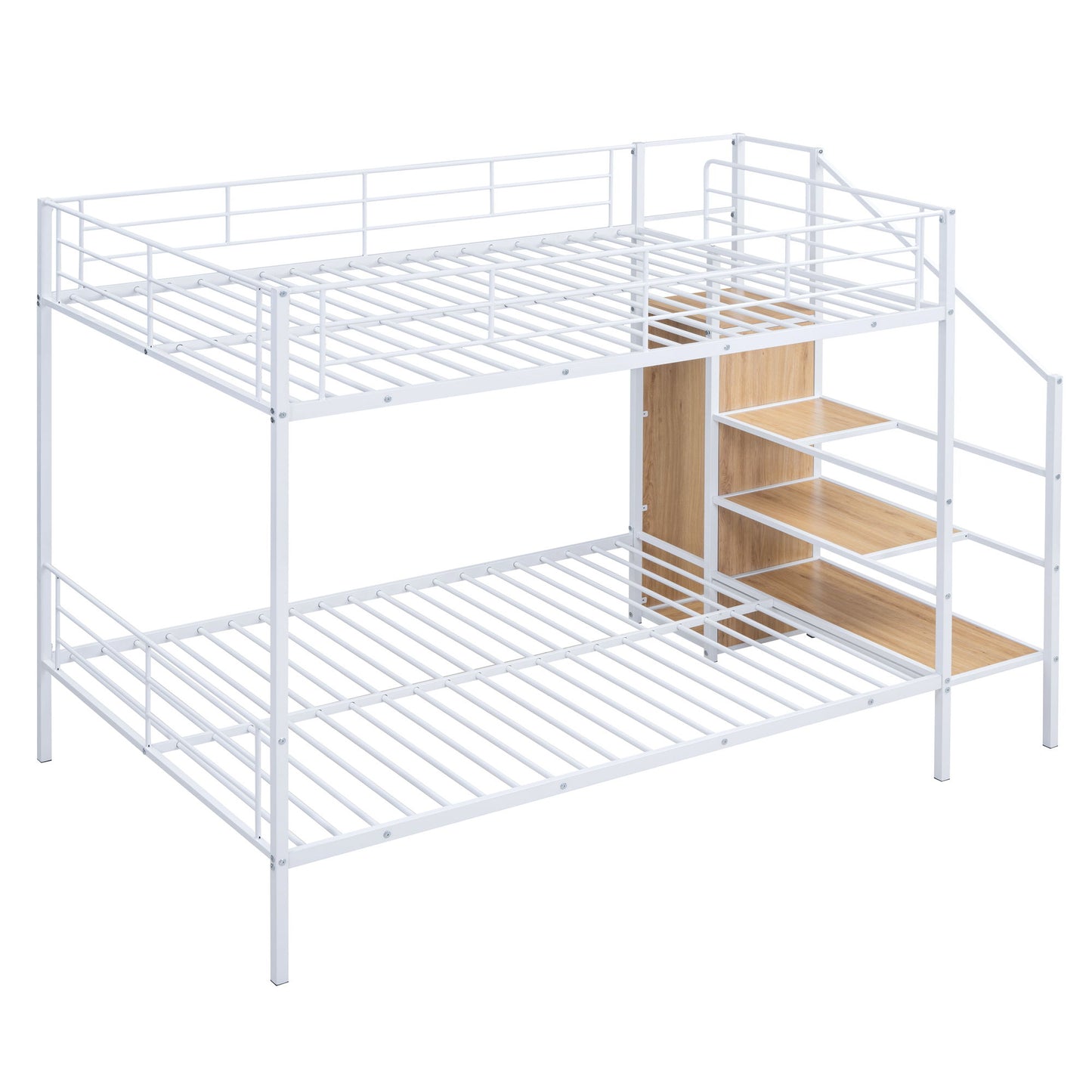 Full Over Full Bunk Bed With Lateral Storage Ladder And Wardrobe - White