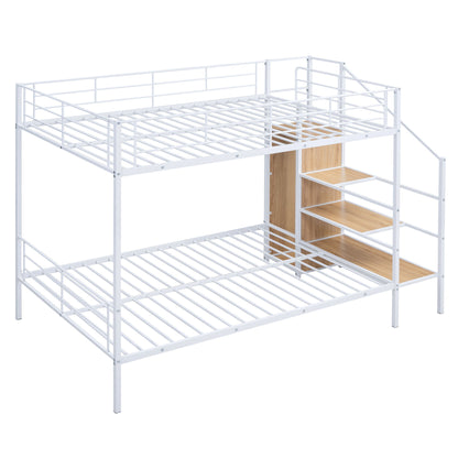 Full Over Full Bunk Bed With Lateral Storage Ladder And Wardrobe - White