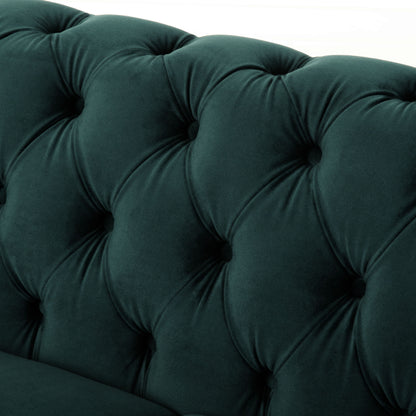 Chesterfield Velvet Loveseat Sofa 2 Person Rolled Arm Upholstered Couch - Forest Green