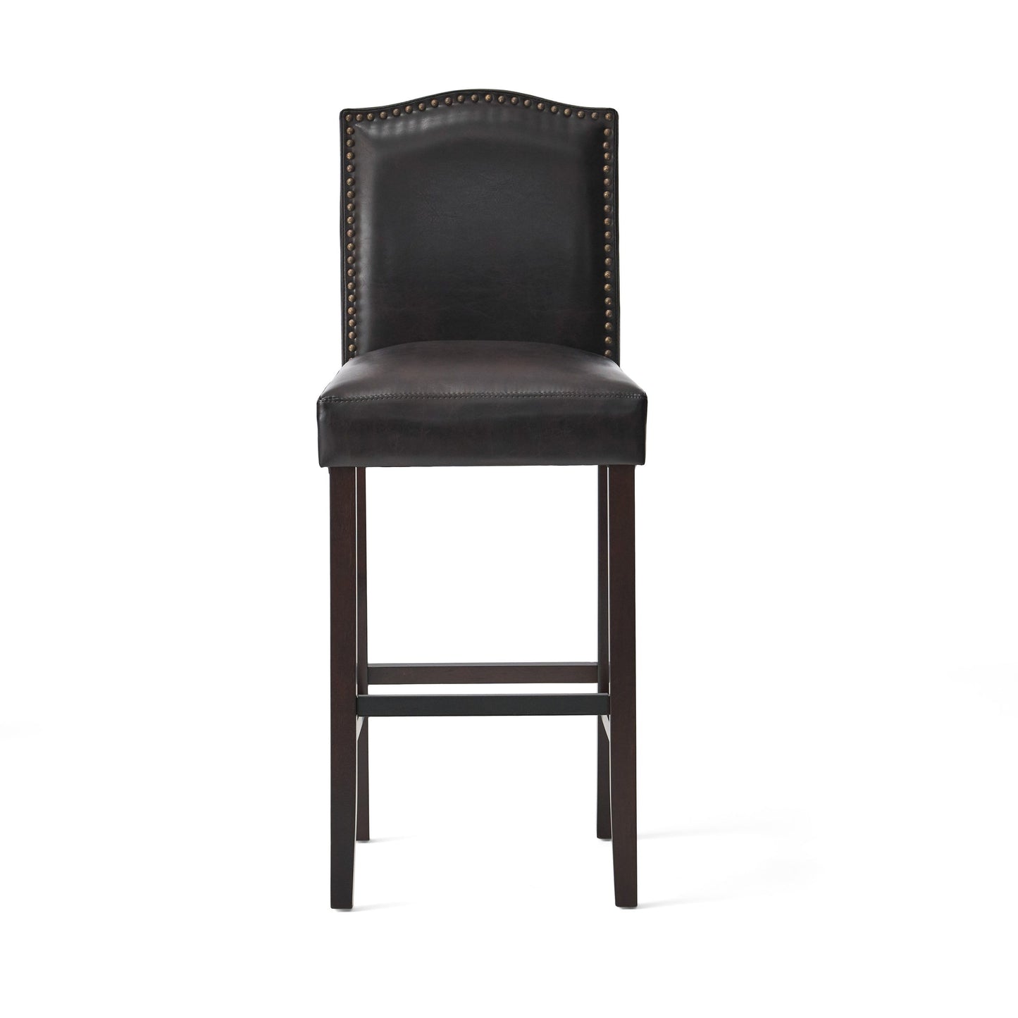 Bar Stools (Set of 2), Upholstered Barstools Armless, Rubber Wood Leg - Brown