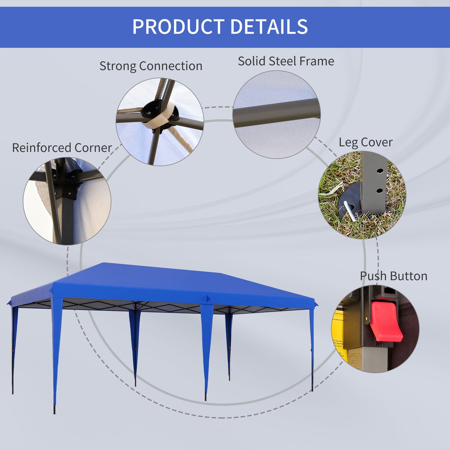 Outsunny - 10' x 19.2' Pop Up Canopy Tent, Heavy Duty Tent For Parties, Outdoor Instant Gazebo Sun Shade Shelter With Carry Bag For Catering, Events, Wedding, Backyard Bbq - Blue