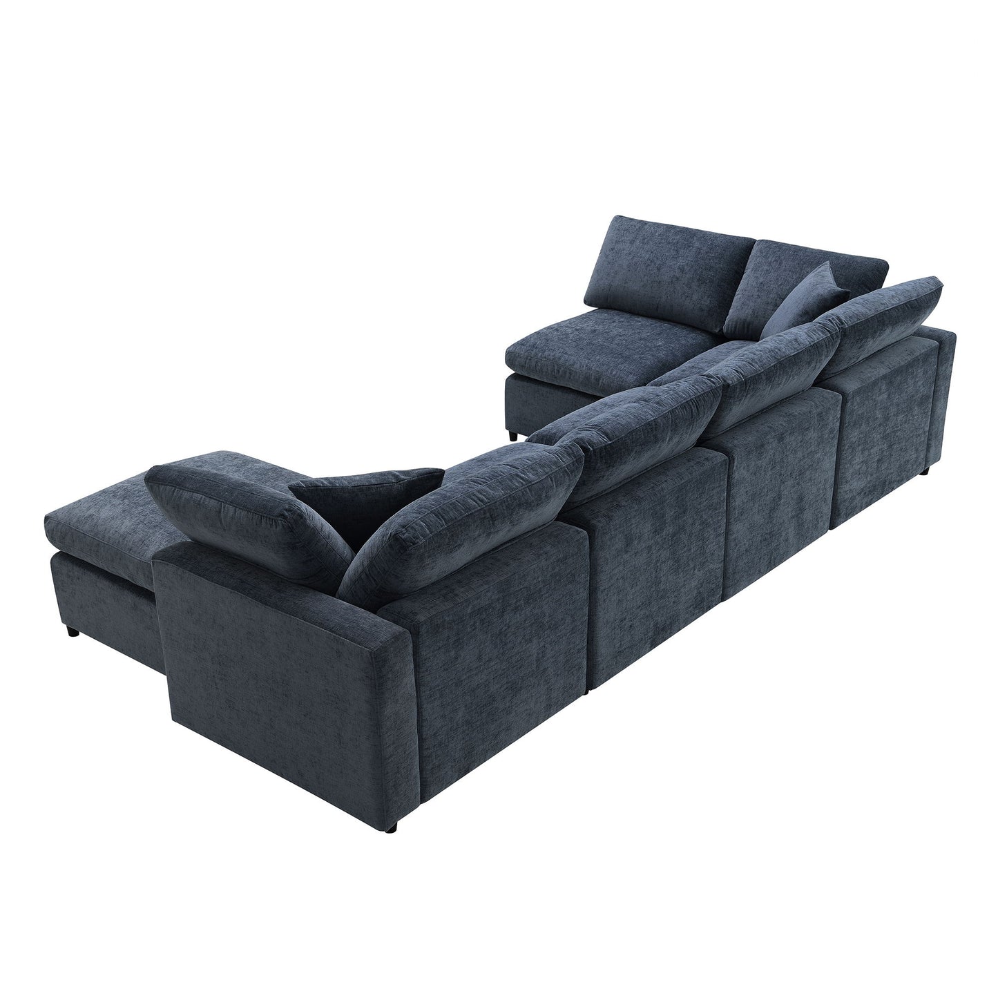 Modern Modular Cloud Sofa Bed, 6 Seat Chenille Sectional Couch Set With Ottoman, Free Combination, Convertible U Shaped Sleeper Sofa - Dark Blue