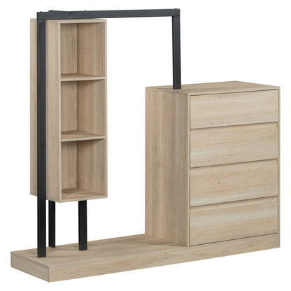 Wardrobe With 4 Drawers And 3 Shelves - Natural