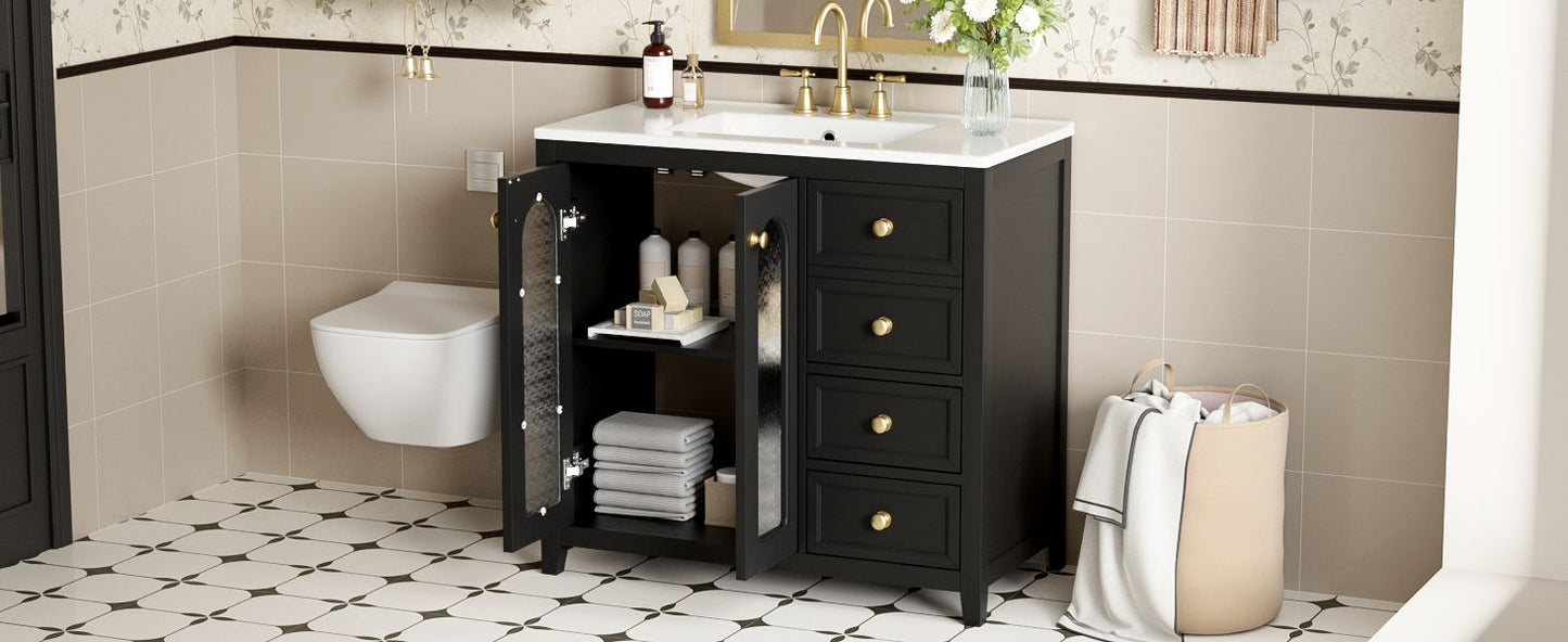 Bathroom Vanity With Two Soft Close Doors, Adjustable Shelves And Three Drawers - Black