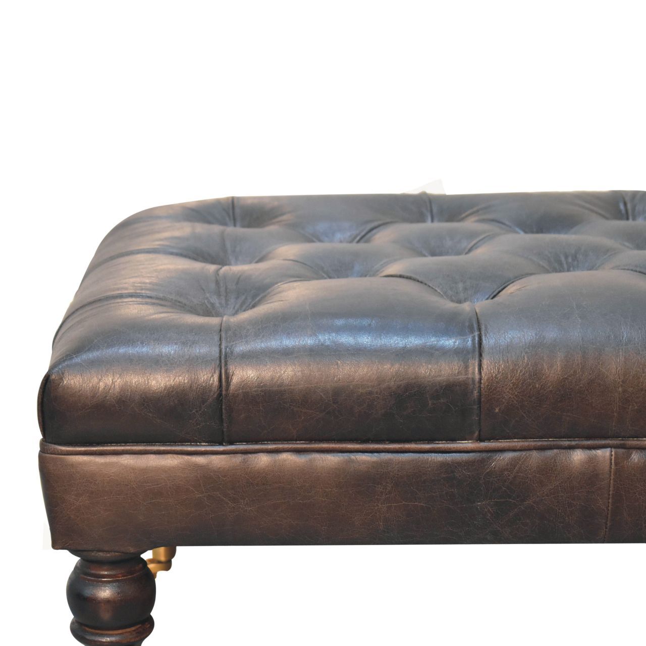 Buffalo - Leather Ottoman With Castor Legs - Black