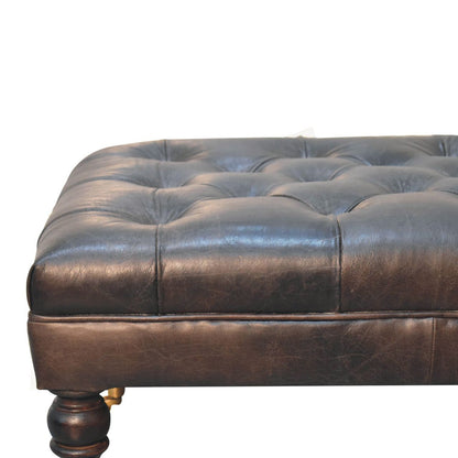 Buffalo - Leather Ottoman With Castor Legs - Black