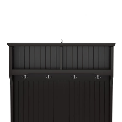 3 In 1 Wooden Hallway Hall Tree With Storage Drawers, Coat Rack, Shoe Rack Bench, And Cushion - Amber Graphite / Black