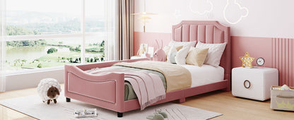 Twin Size Upholstered Daybed With Classic Stripe Shaped Headboard - Pink