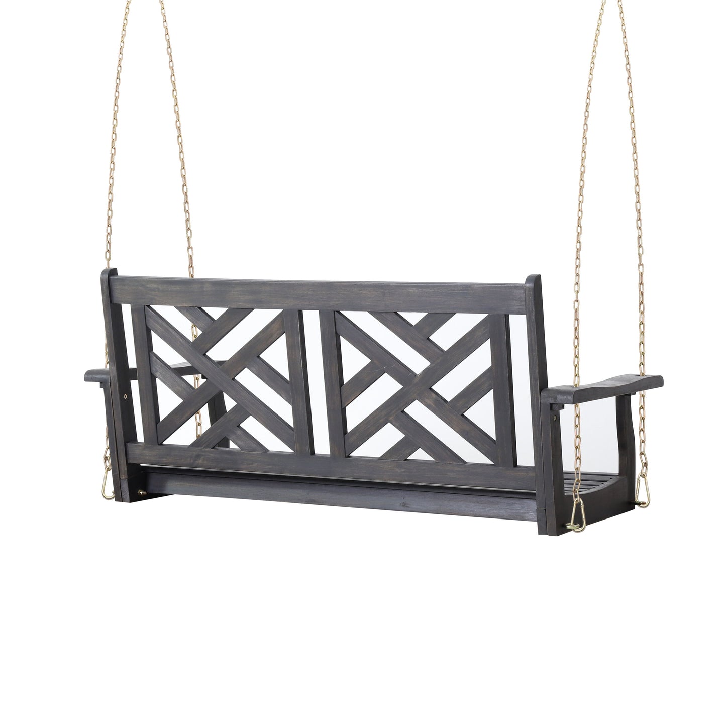 Alejandro - Acacia Wood Porch Swing With Slat Panel Seating - Dark Gray
