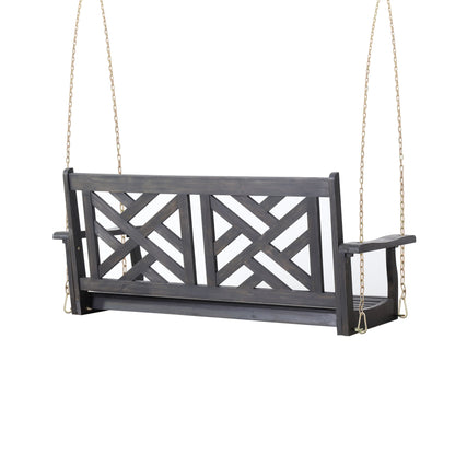 Alejandro - Acacia Wood Porch Swing With Slat Panel Seating - Dark Gray