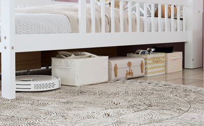 Twin Size Bed With Headboard Storage Rack, 2 Under Bed Drawers, 3 - Side Guardrails For Safety And Security - White