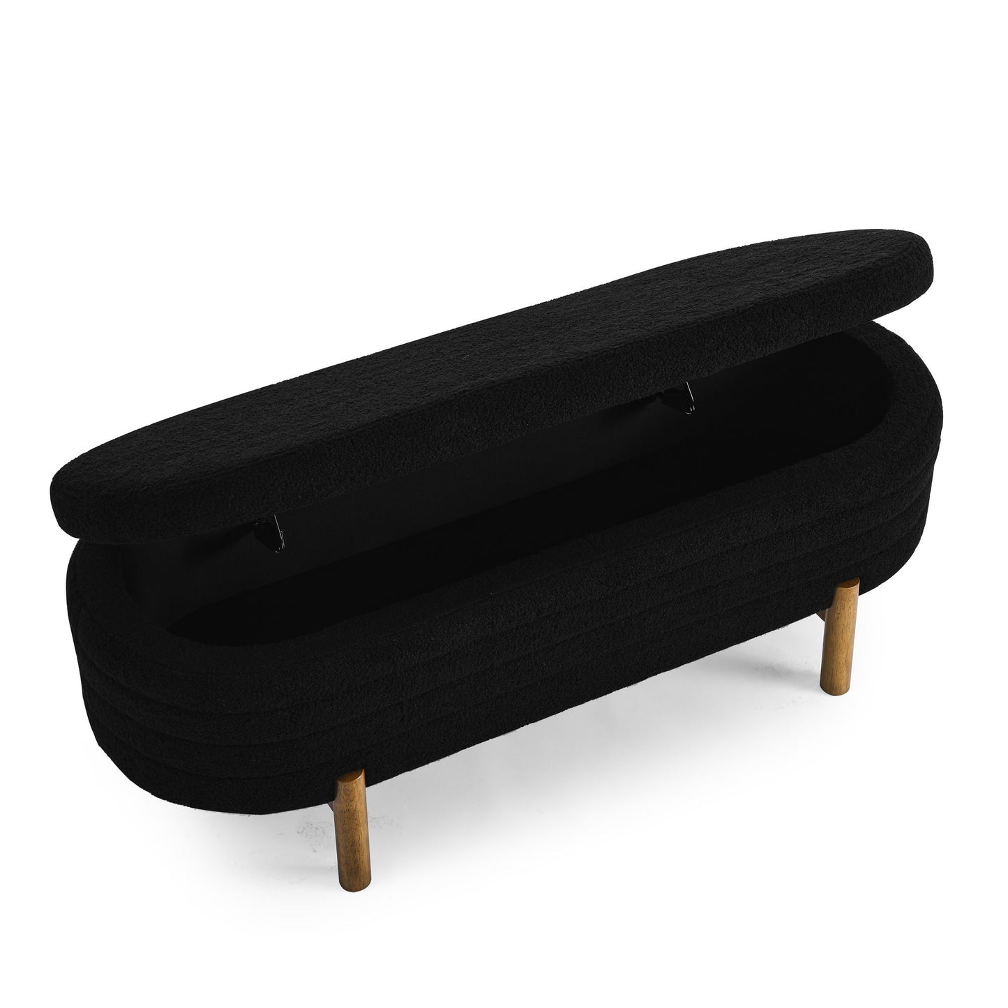 Ottoman Oval Storage Bench With Rubber Wood Legs - Black