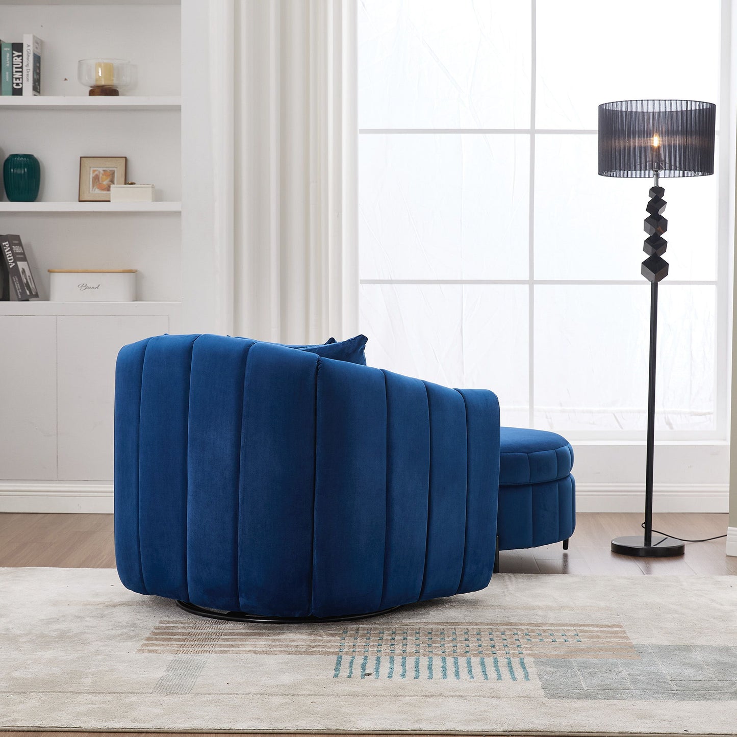 Oversized Swivel Barrel Accent Chair And Ottoman Set With Storage - Navy
