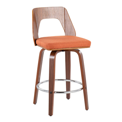Trilogy - Mid-Century Modern Counter Stool (Set of 2) - Walnut / Orange