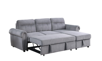 Ashton - Velvet Fabric Reversible Sleeper Sectional Sofa Chaise - Gray