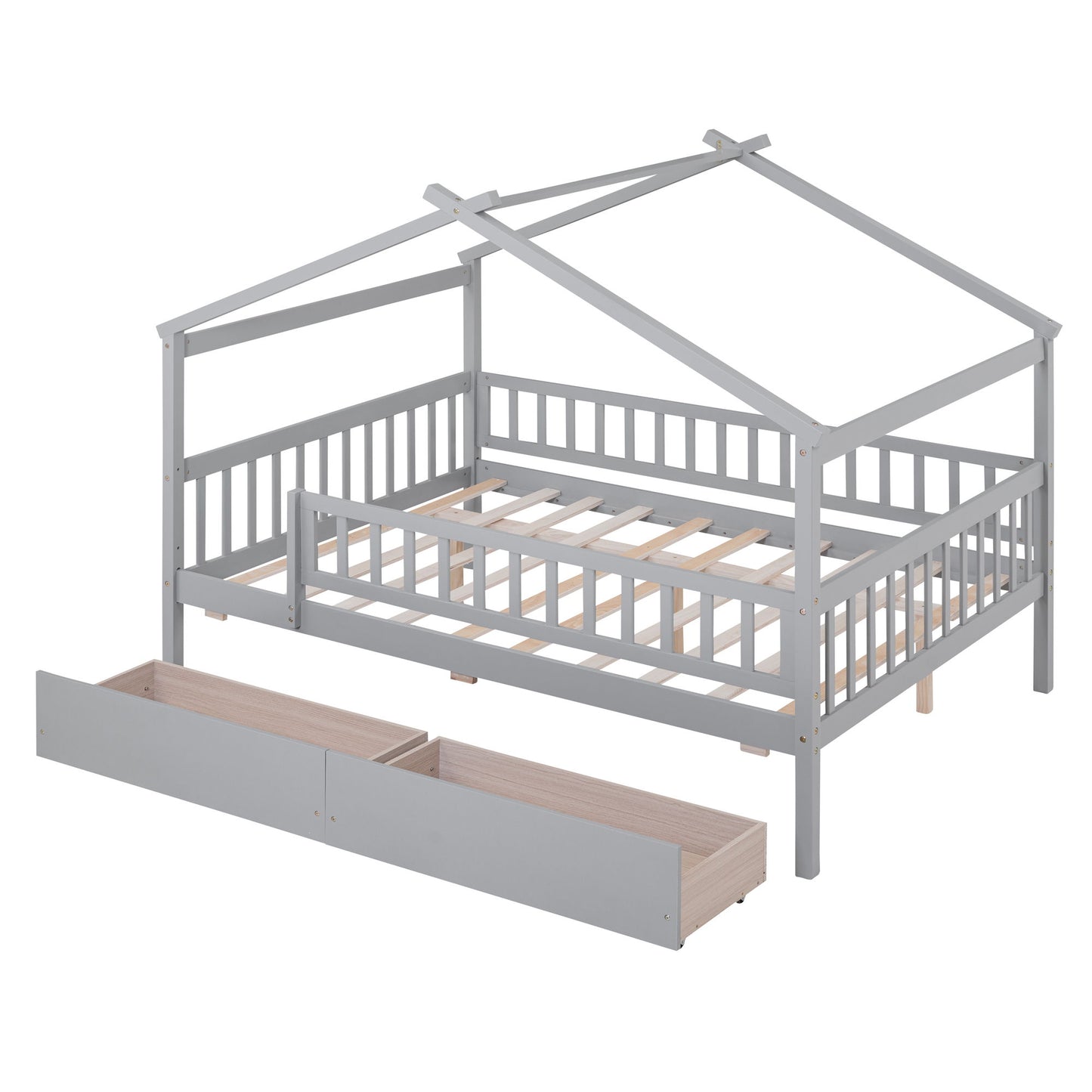 Full Size House Bed With 2 Drawers - Gray