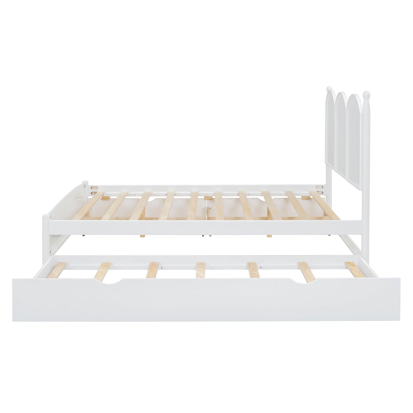 Queen Size Platform Bed With With 2 Big Drawers, Twin Long Size Trundle - White