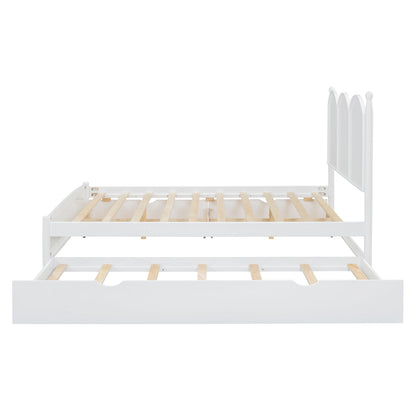 Queen Size Platform Bed With With 2 Big Drawers, Twin Long Size Trundle - White