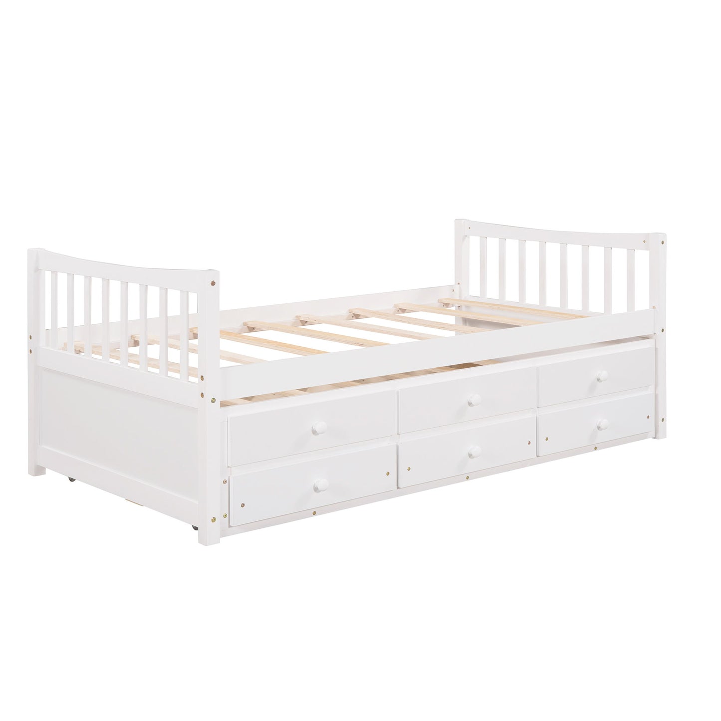 Twin Size Daybed With Trundle And Drawers - White
