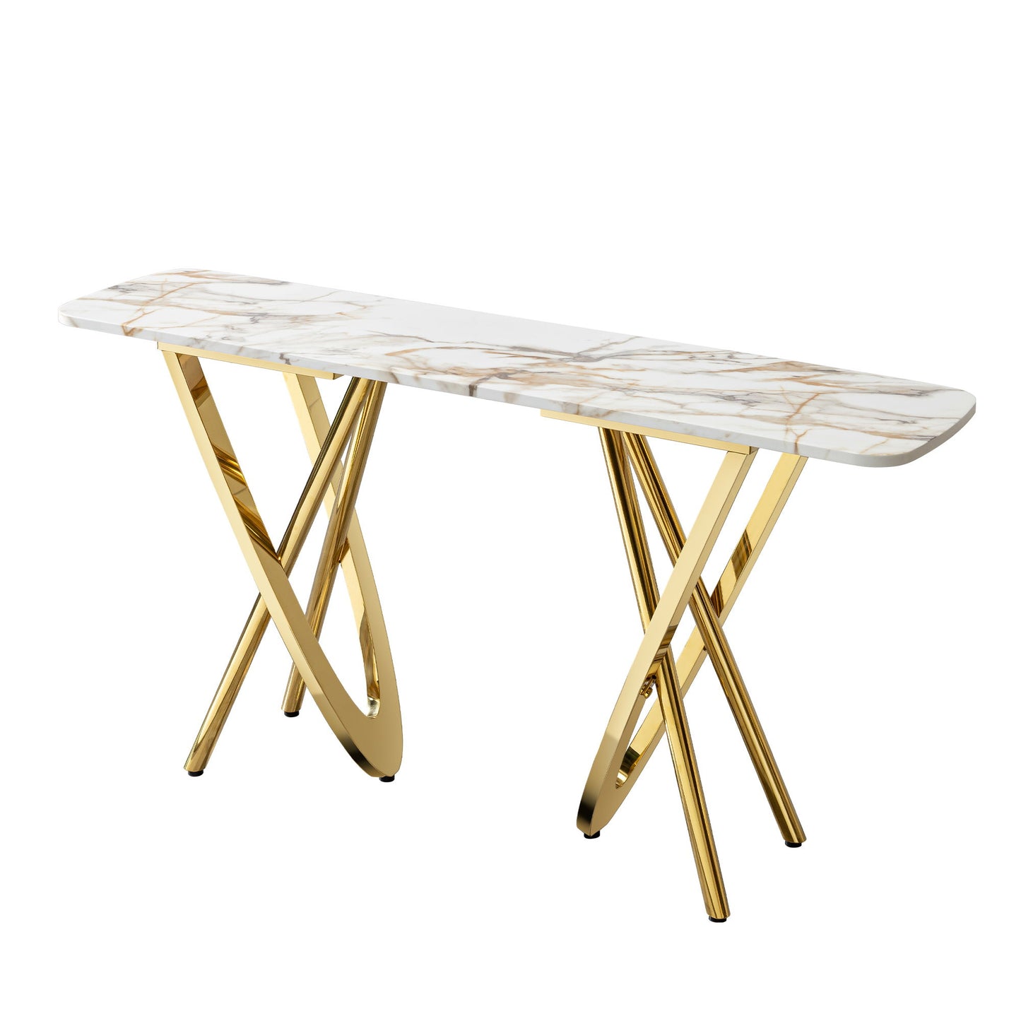 Modern Marble Pattern Console Table With Mirror Stainless Steel For Living Room - Gold