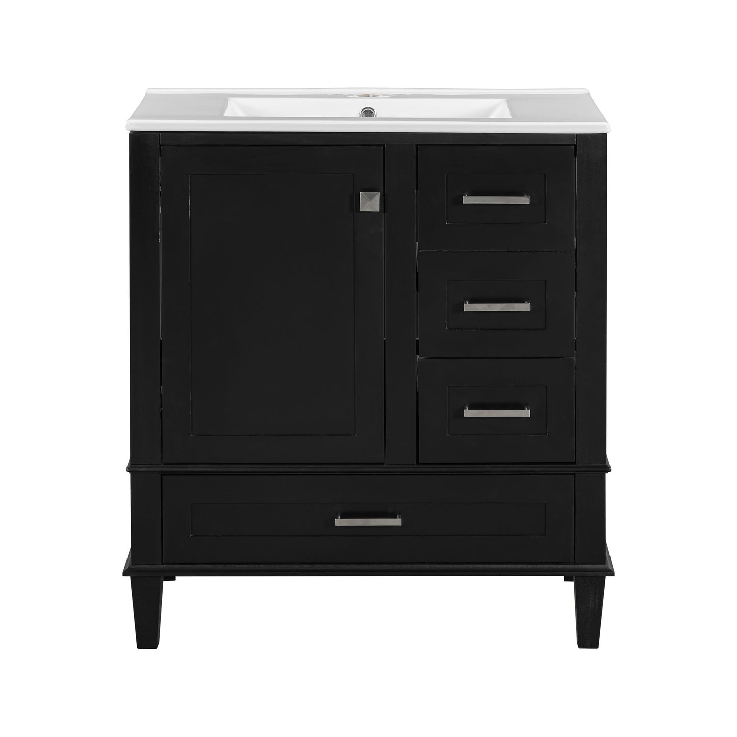 Bathroom Vanity, Modern Bathroom Cabinet With Sink Combo Set, Bathroom Storage Cabinet With A Soft Closing Door And 3 Drawers, Solid Wood Frame - Black