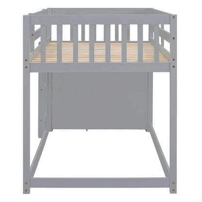 Twin Over Twin Classic Bunk Bed With 4 Drawers And 3 Shelves - Gray