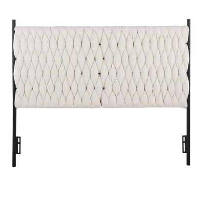 Braided Matisse - Queen Size Headboard - Black / Cream Sherpa