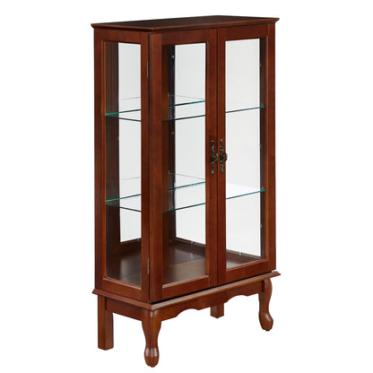 Curio Cabinet Lighted Curio Diapaly Cabinet With Adjustable Shelves And Mirrored Back Panel, Tempered Glass Doors 3 Tier, (E26 Light Bulb Not Included) - Cherry