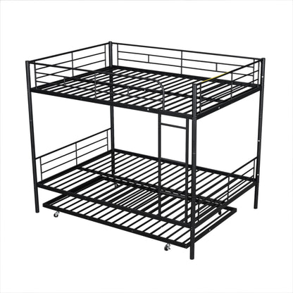 Full Over Full Metal Bunk Bed With Trundle - Black