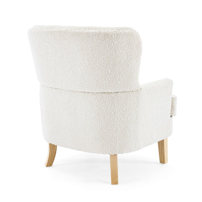 Vintage Style Club Chair, Granular Plush Fabric, Rubber Wood Legs - Almond