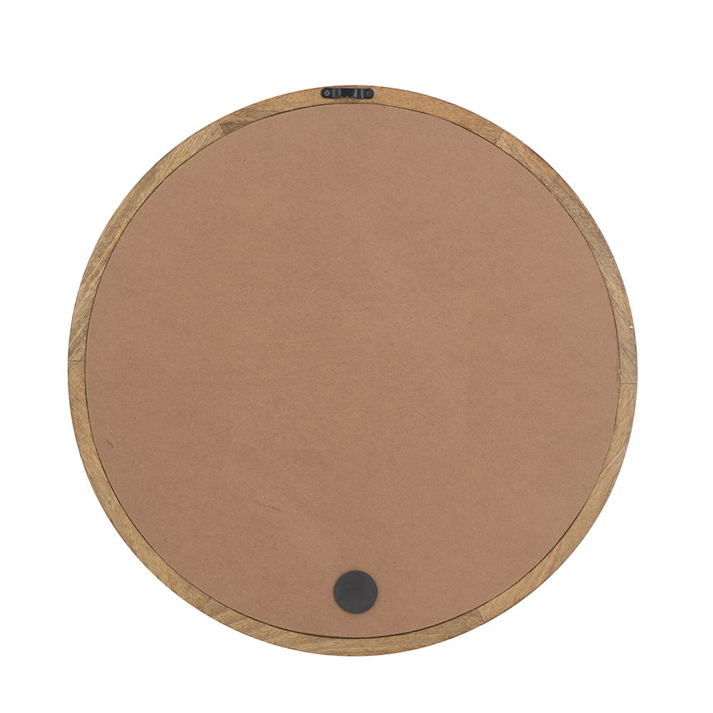 Circle Wall Mirror With Wooden Frame, Wall Mirror For Living Room - Brown