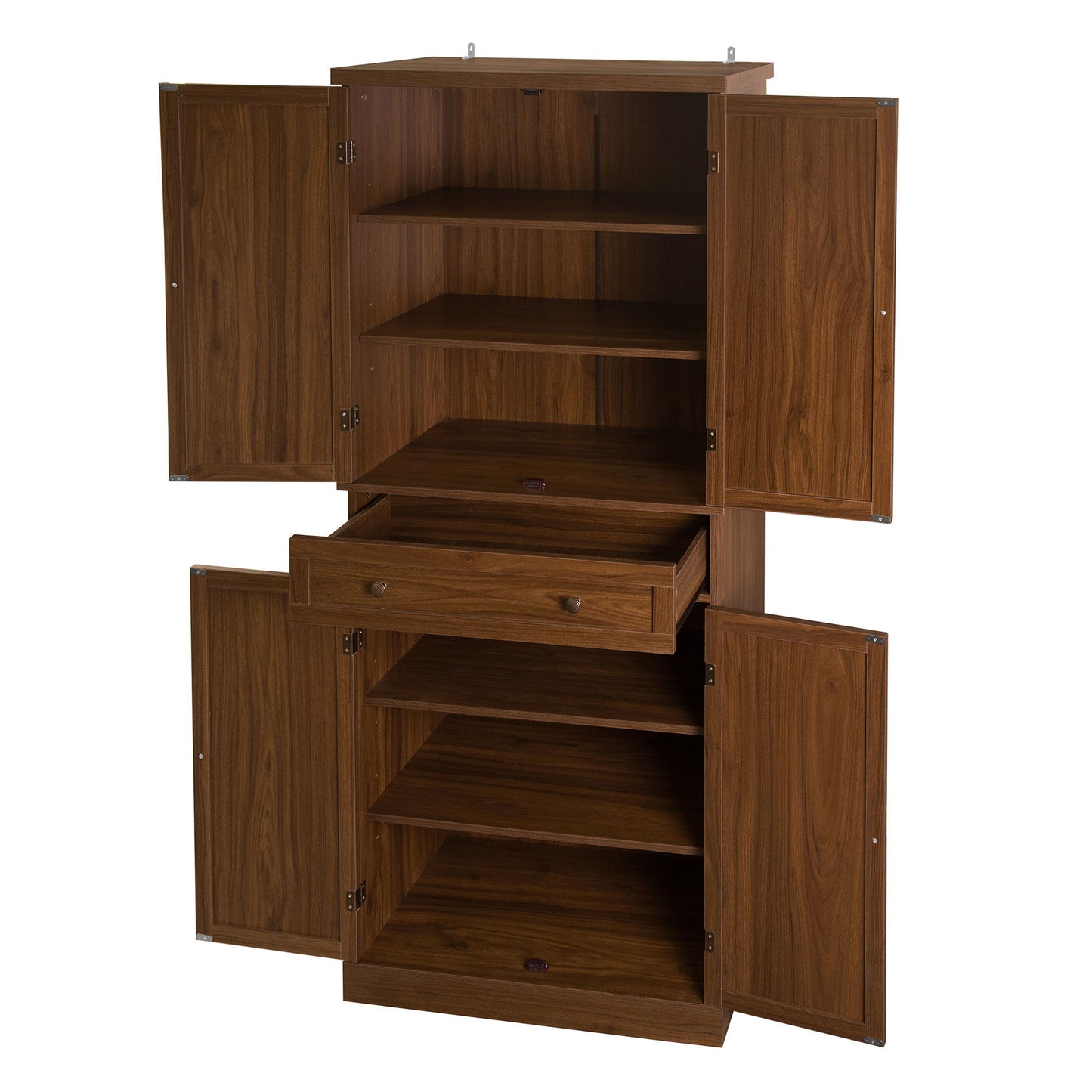 4 Door Cabinet With 1 Drawer, With 4 Adjustable Inner Shelves, Storage Cabinet - Walnut
