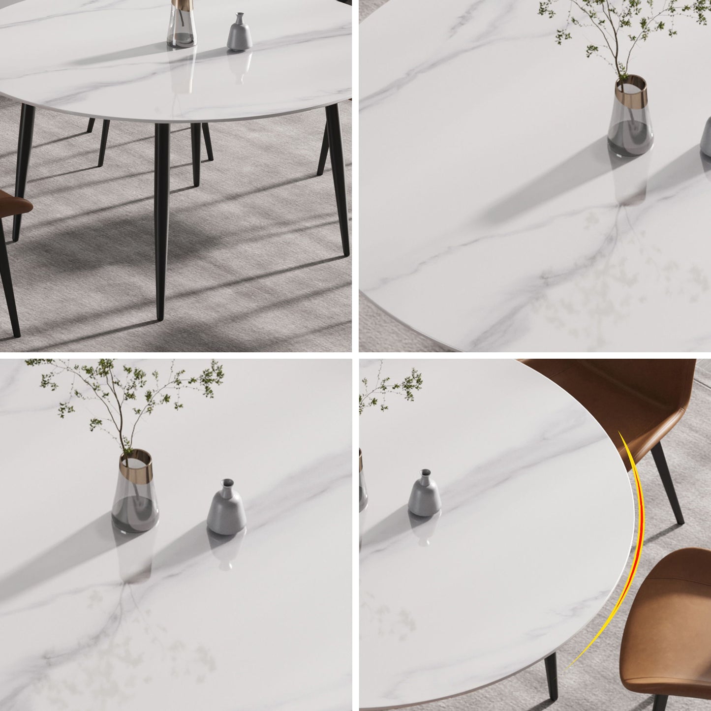 53.15" Modern Man-Made Stone Round Metal Dining Table-Position For 6 People - White / Black