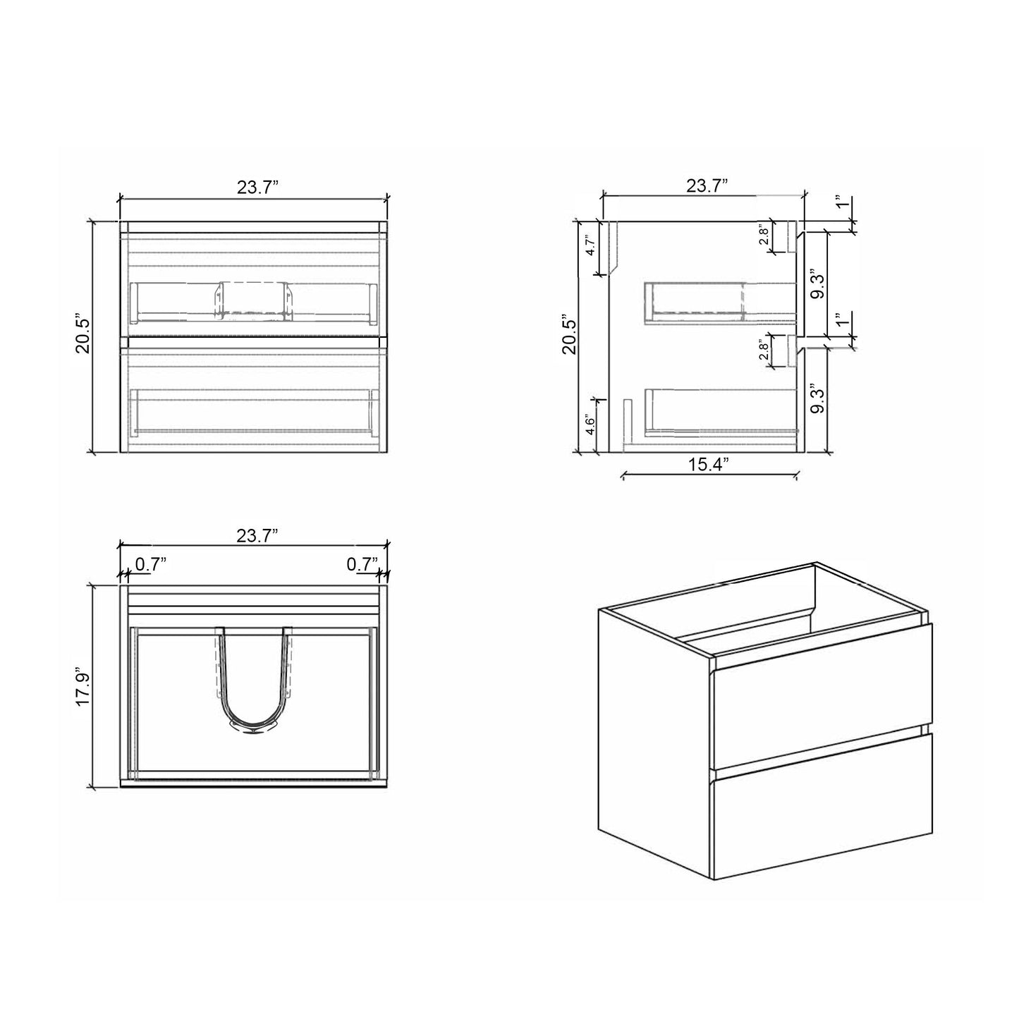Alice - 24" Bathroom Vanity With Sink, Large Storage Wall Mounted Floating Bathroom Vanity For Modern Bathroom, One-Piece Black Sink Basin Without Drain And Faucet - Black / Gray