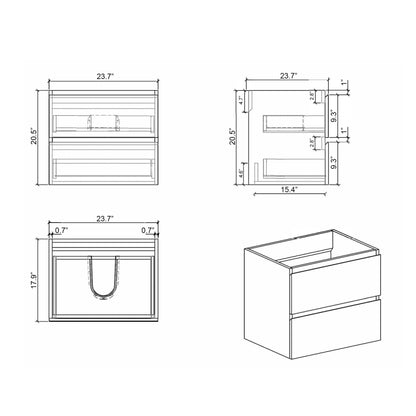 Alice - 24" Bathroom Vanity With Sink, Large Storage Wall Mounted Floating Bathroom Vanity For Modern Bathroom, One-Piece Black Sink Basin Without Drain And Faucet - Black / Gray