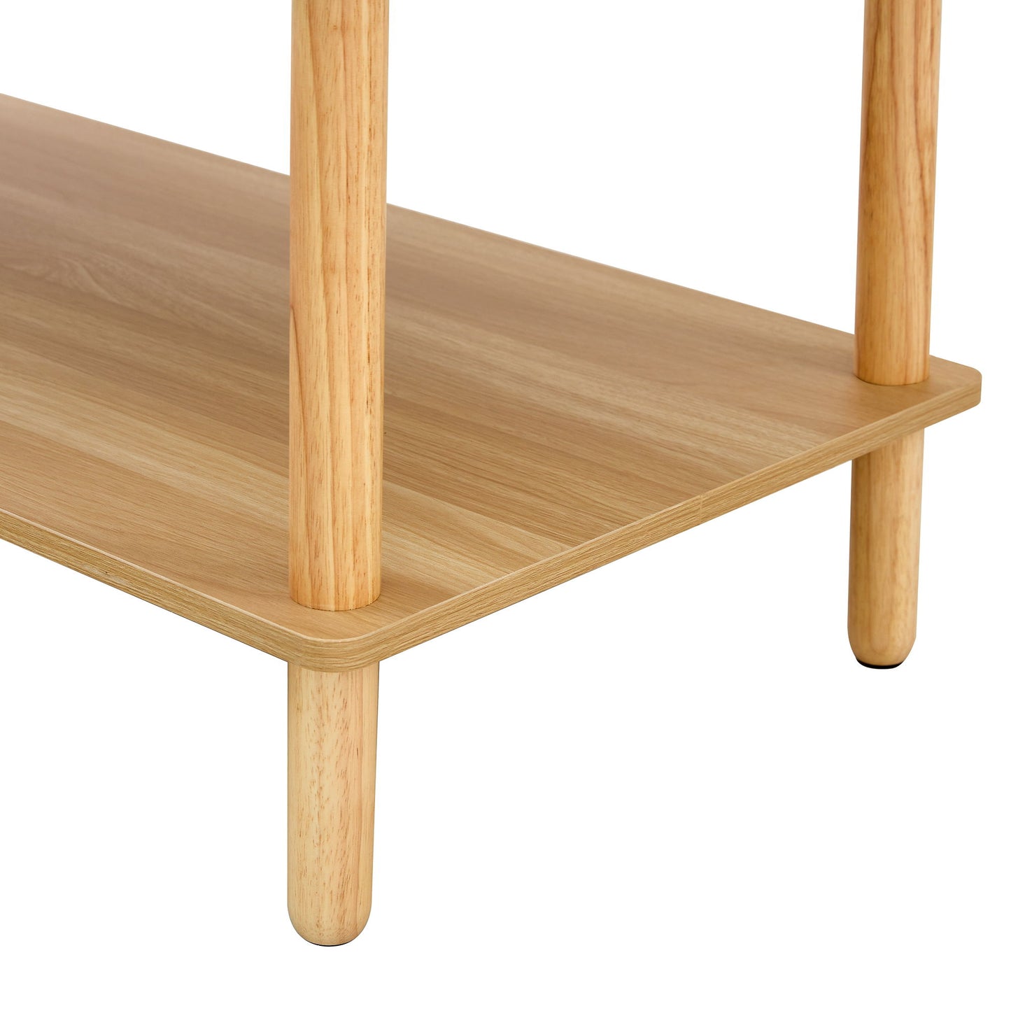 Modern 2 Tier Coffee Table For Living Room Furniture, Rectangular Center Table With Open Storage Shelf, Rounded Rubberwood Legs - Burly Wood