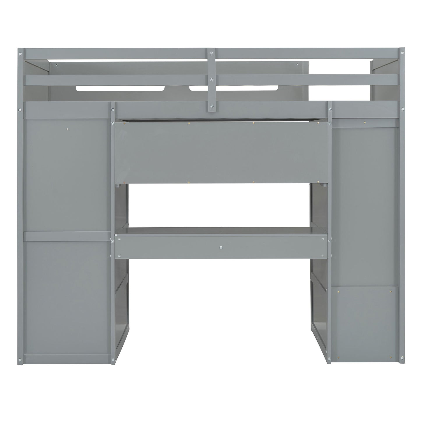 Twin Size Loft Bed With Desk, Wardrobes, 4 Drawers And 4 Shelves Construction - Gray