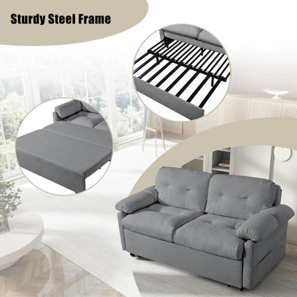 Modern Convertible Sleeper Sofa Bed With Pull Out Queen Design, Side Storage & Thick Cushions Chenille Loveseat For Living Room Or Bedroom 3 In 1 Function - Gray
