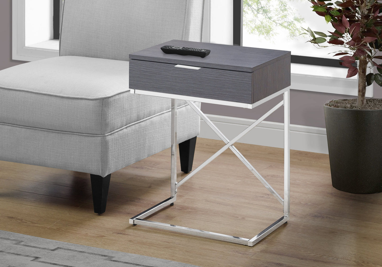Accent Side Table, Storage Drawer, Modern - Gray