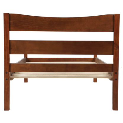 Twin Size Platform Bed With Headboard And Slat Support - Walnut