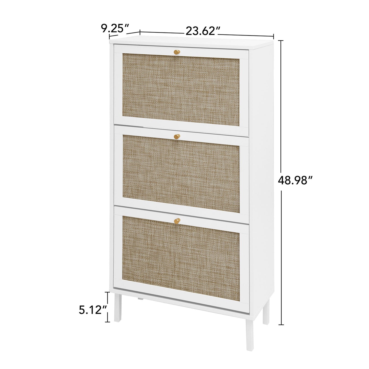 Modern Rattan 3 Door Shoe Rack Cabinet For Entryway Freestanding White Storage Unit In Particle Board - White