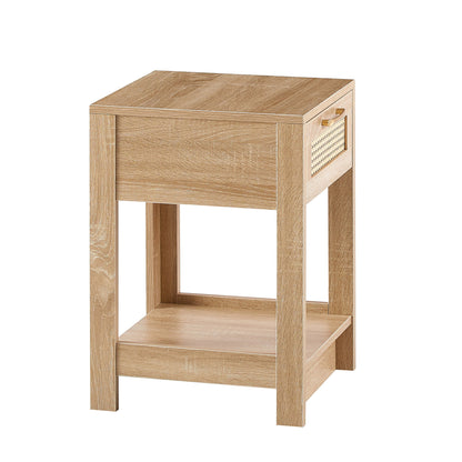 15.75" Rattan End Table With Drawer, Modern Nightstand, Side Table For Living Room, Bedroom - Natural