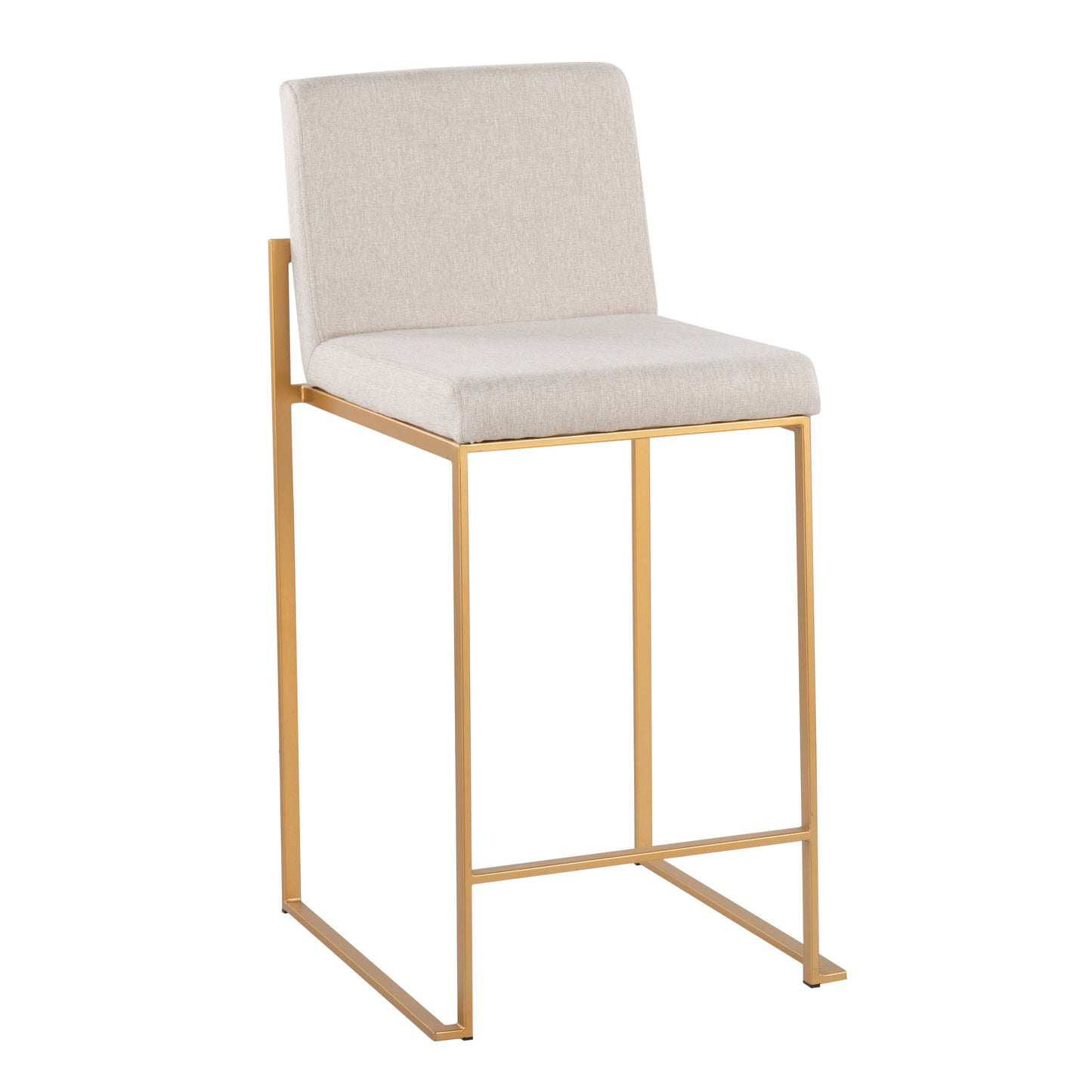 Fuji - Contemporary High Back Counter Stool (Set of 2) - Gold / Beige